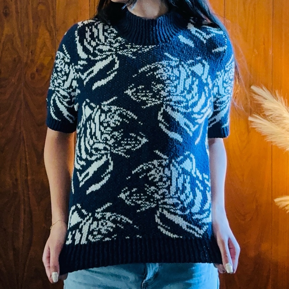 Maeve by Anthropologie, Navy / Cream Tiger Sweater Shirt